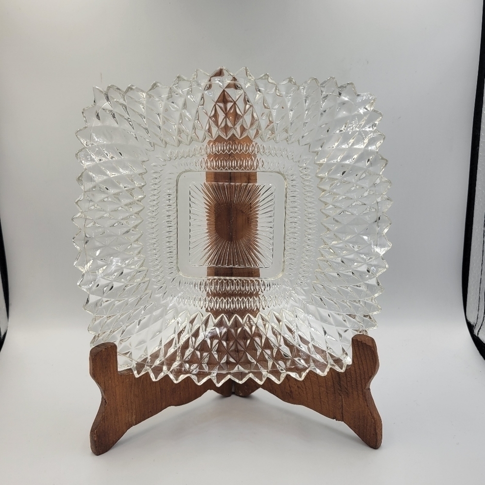Indiana Glass Clear Cut Glass Ruffled Edge Candy Dish